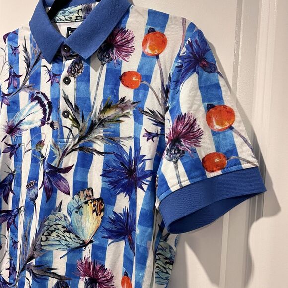 Paisley & Gray Men’s Blue Floral Slim Fit Stretch Collared Polo Shirt Size Small - Picture 4 of 10